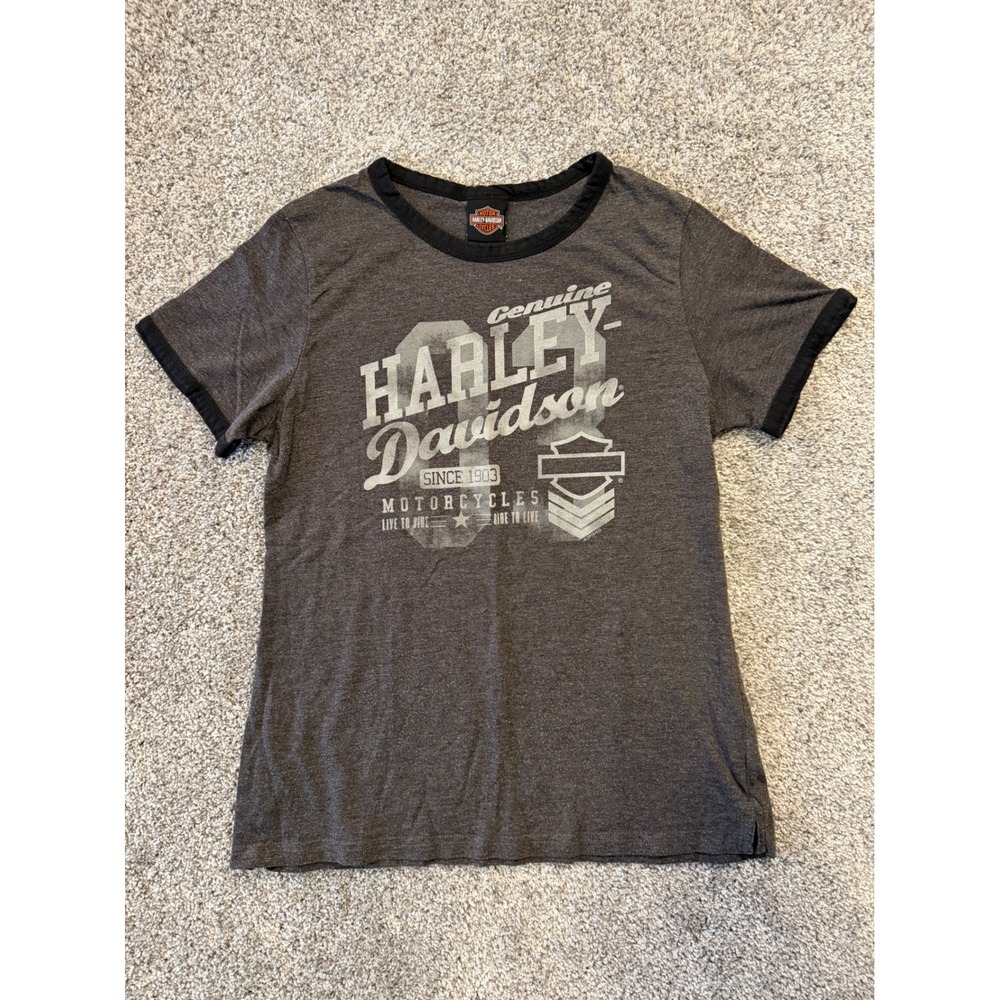 Harley-Davidson‎ T-Shirt Womens L Gray Texas Ringer Short Sleeve Graphic Tee